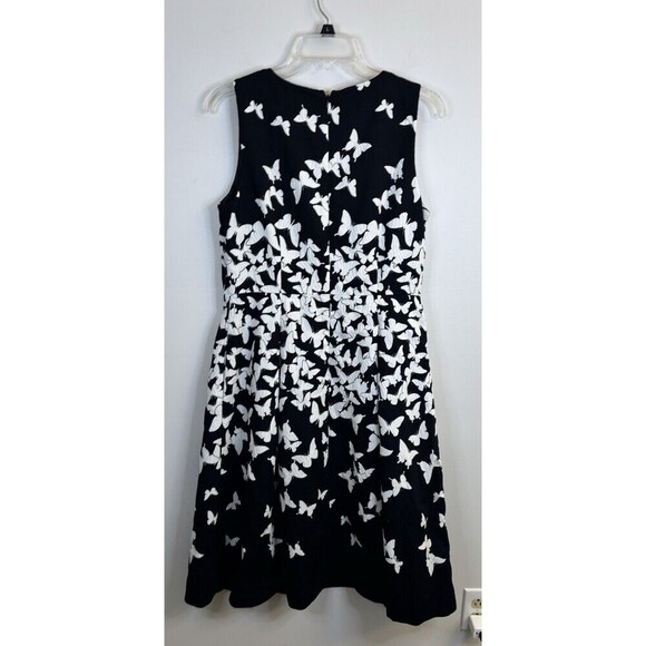 TALBOTS Butterfly Fit & Flare Dress Women 8 Black White Sleeveless Cotton Zip - Picture 4 of 11